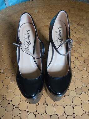 Lemon Drop by Privileged Sparkley Black Patent Mary Jane Platform Pumps